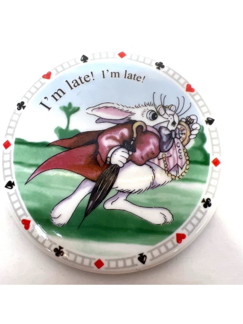 White Rabbit "Im Late! Im Late!" Ceramic Coaster With Black Felt Backing